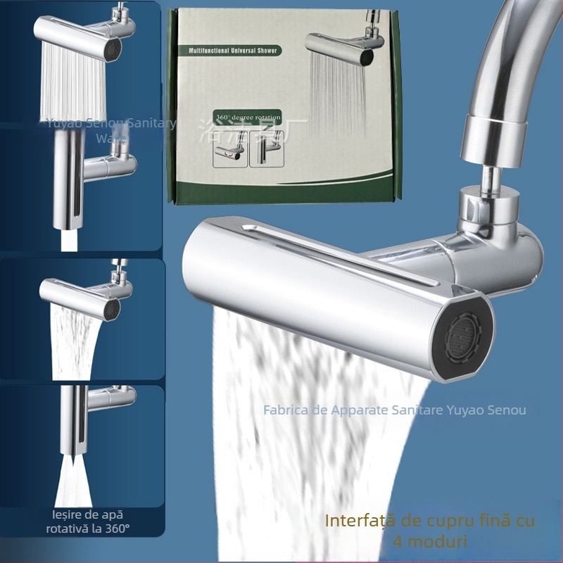 Baterie bucătărie tip cascadă cu extensie rotativă universală — Model Flying Feather; Material: aliaj + corp ABS; Finisare: electroplating; Montaj: cu filet; Temperatura de lucru: 100