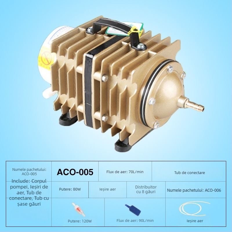 Pompă de aer electromagnetica pentru lacuri și creșterea peștilor — Brand SUNSUN/Sensen; Greutate: 5; Zgomot: 50 dB; Alimentare: AC