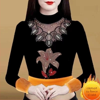 Tricou damă cu mânecă lungă, croială lejeră (Poliester; mâneci lungi; croială lejeră; lungime obișnuită; guler mock neck)