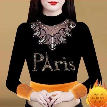 Tricou damă cu mânecă lungă, croială lejeră (Poliester; mâneci lungi; croială lejeră; lungime obișnuită; guler mock neck)