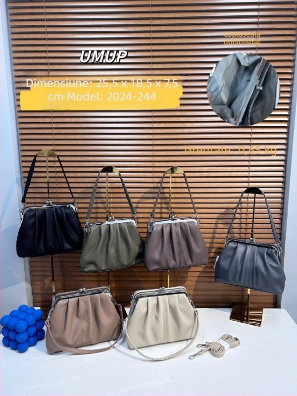 Geantă de umăr în stil coreean, din PU, formă de scoică, închidere cu fermoar, curea unică