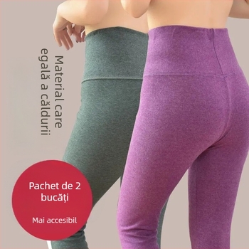 Pantaloni lungi din velur dublu pentru încălzire, talie înaltă, 90-95% poliester