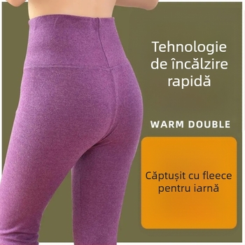Pantaloni lungi din velur dublu pentru încălzire, talie înaltă, 90-95% poliester