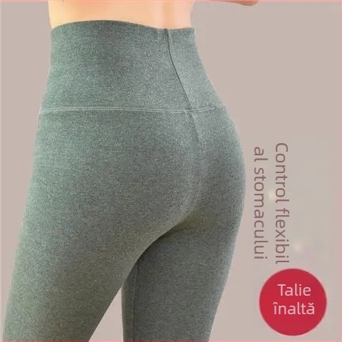 Pantaloni lungi din velur dublu pentru încălzire, talie înaltă, 90-95% poliester