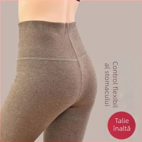 Pantaloni lungi din velur dublu pentru încălzire, talie înaltă, 90-95% poliester