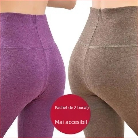 Pantaloni lungi din velur dublu pentru încălzire, talie înaltă, 90-95% poliester