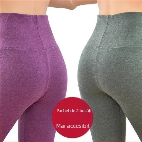 Pantaloni lungi din velur dublu pentru încălzire, talie înaltă, 90-95% poliester