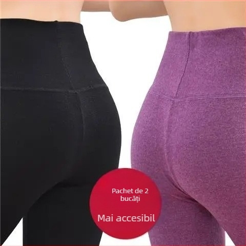 Pantaloni lungi din velur dublu pentru încălzire, talie înaltă, 90-95% poliester
