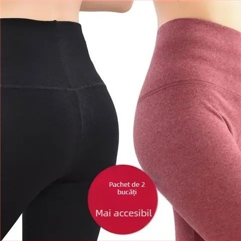 Pantaloni lungi din velur dublu pentru încălzire, talie înaltă, 90-95% poliester