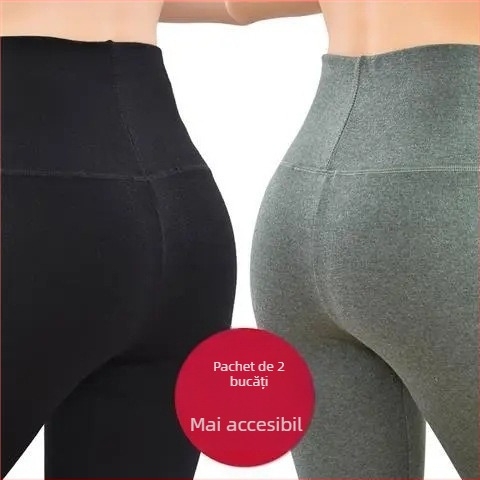 Pantaloni lungi din velur dublu pentru încălzire, talie înaltă, 90-95% poliester