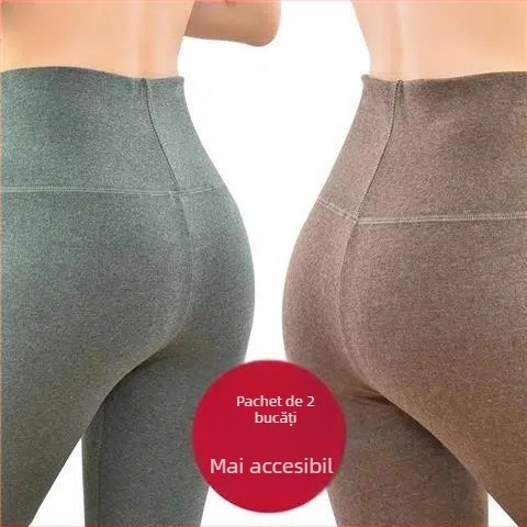 Pantaloni lungi din velur dublu pentru încălzire, talie înaltă, 90-95% poliester