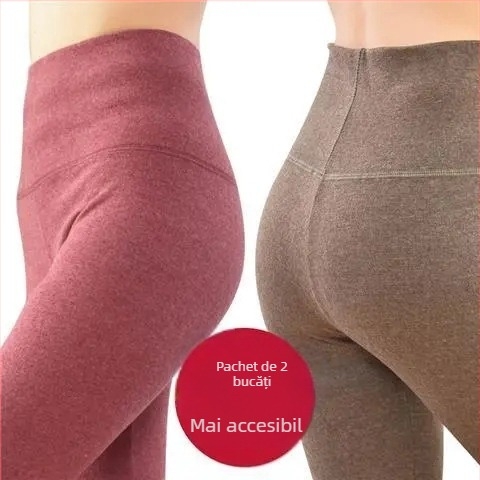 Pantaloni lungi din velur dublu pentru încălzire, talie înaltă, 90-95% poliester