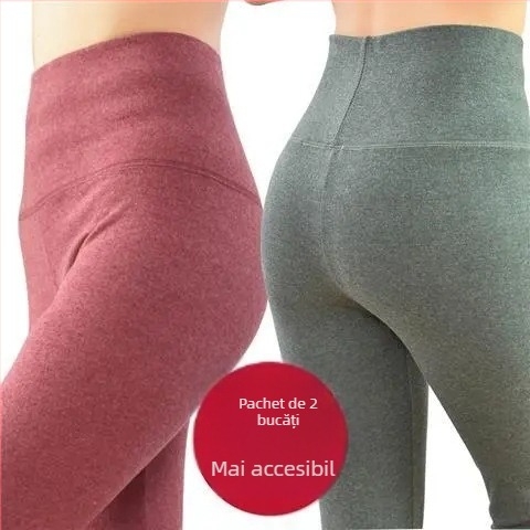 Pantaloni lungi din velur dublu pentru încălzire, talie înaltă, 90-95% poliester