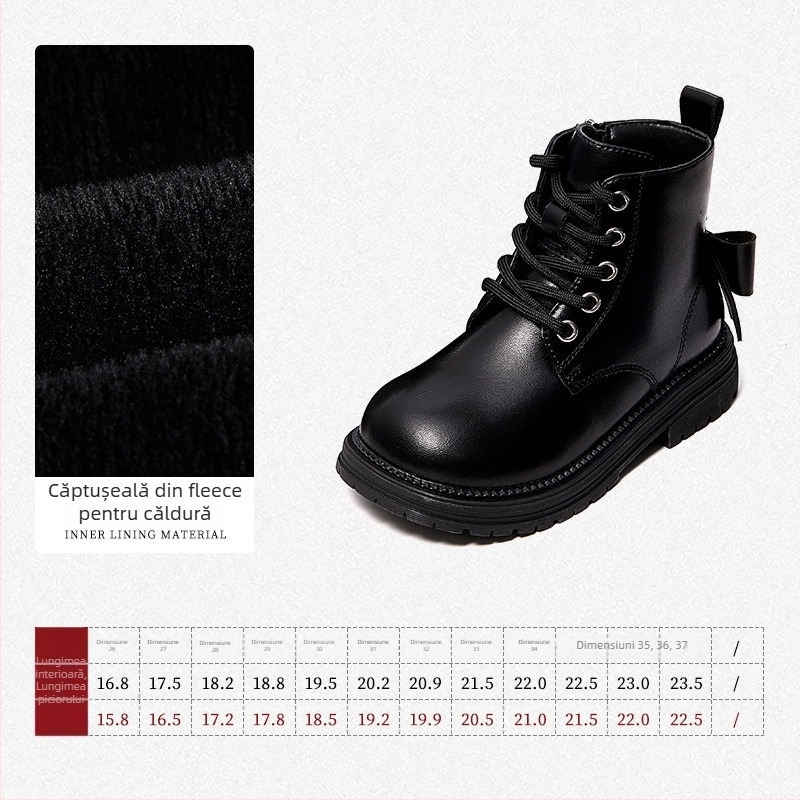 Ghete de fetițe pentru gleznă – ușoare și calde, partea superioară din piele sintetică, căptușire PU, talpă din cauciuc, fermoar lateral