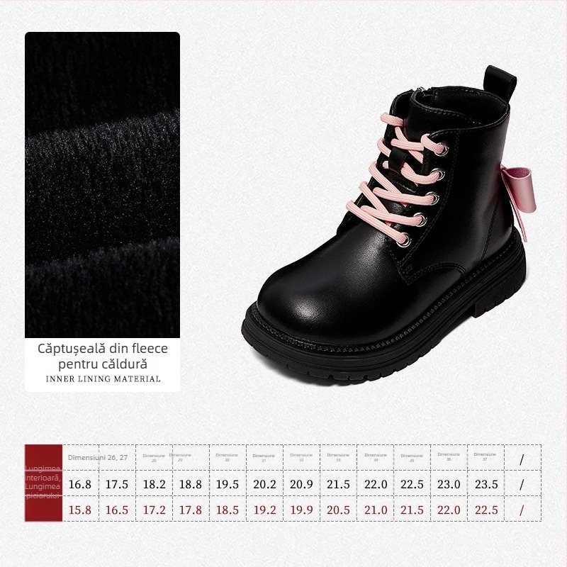 Ghete de fetițe pentru gleznă – ușoare și calde, partea superioară din piele sintetică, căptușire PU, talpă din cauciuc, fermoar lateral