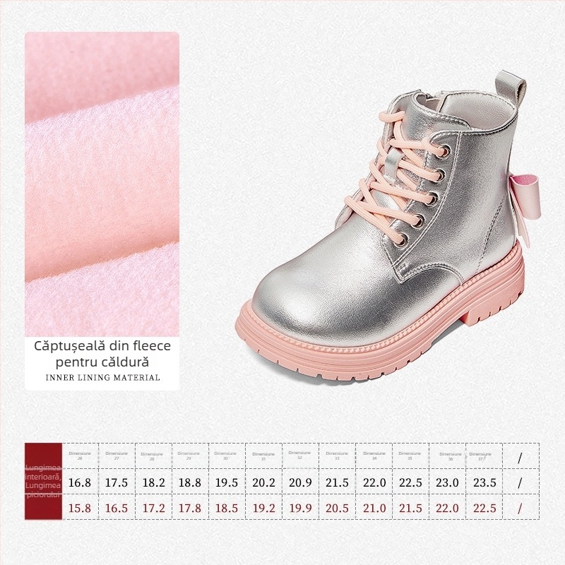 Ghete de fetițe pentru gleznă – ușoare și calde, partea superioară din piele sintetică, căptușire PU, talpă din cauciuc, fermoar lateral