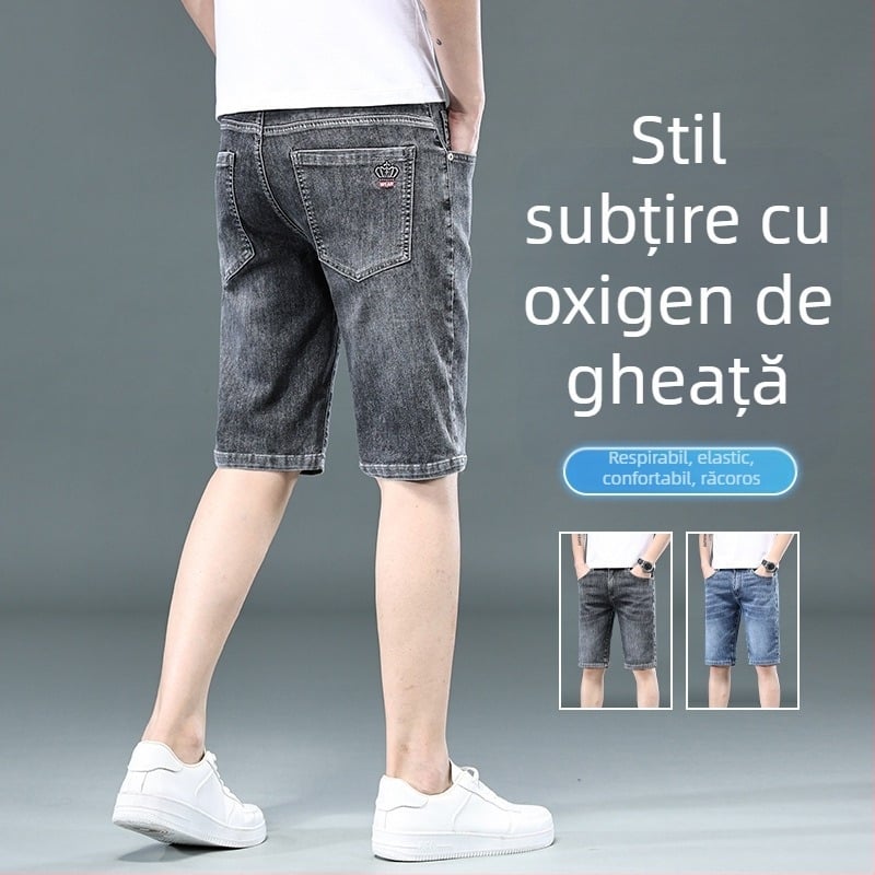 Șort din denim, talie medie, croială dreaptă, buzunare multiple, finisaj spălat