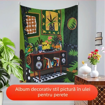 Tapiserie din in, stil modern minimalist, imprimare digitală prin transfer termic, dreptunghiulară, personalizabilă pentru living și dormitor