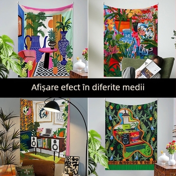 Tapiserie din in, stil modern minimalist, imprimare digitală prin transfer termic, dreptunghiulară, personalizabilă pentru living și dormitor