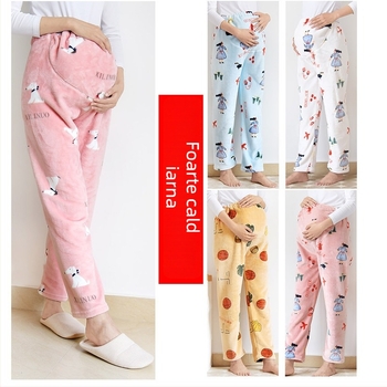 Pantaloni de pijama de maternitate din flanel – groși, croială lejeră, susținere abdominală, flanel 100% poliester