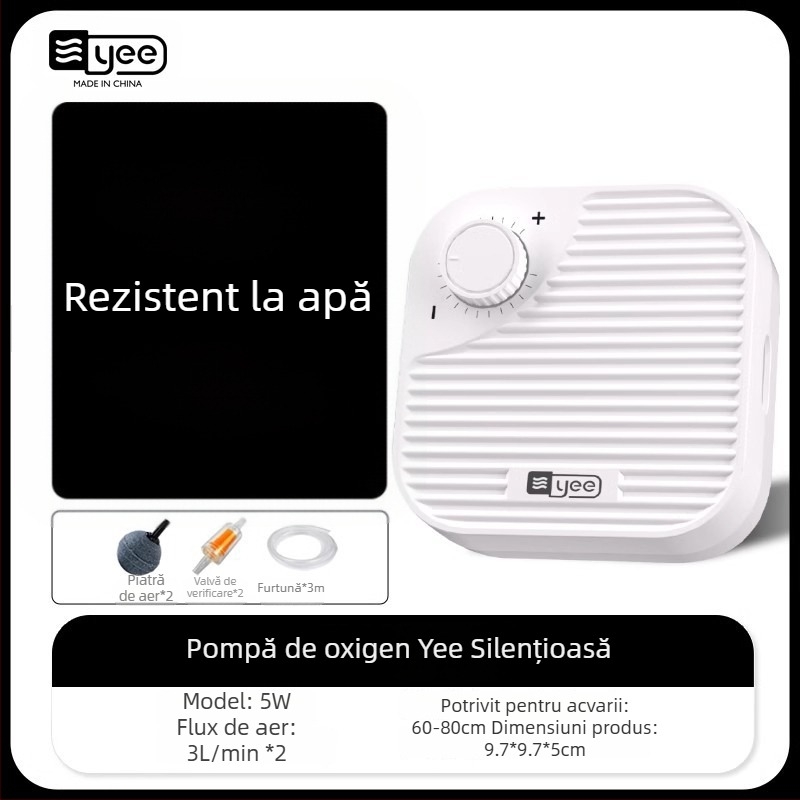 yee Pompa de oxigen pentru acvariu – aerator silențios, pentru uz casnic, greutate 0,5 kg