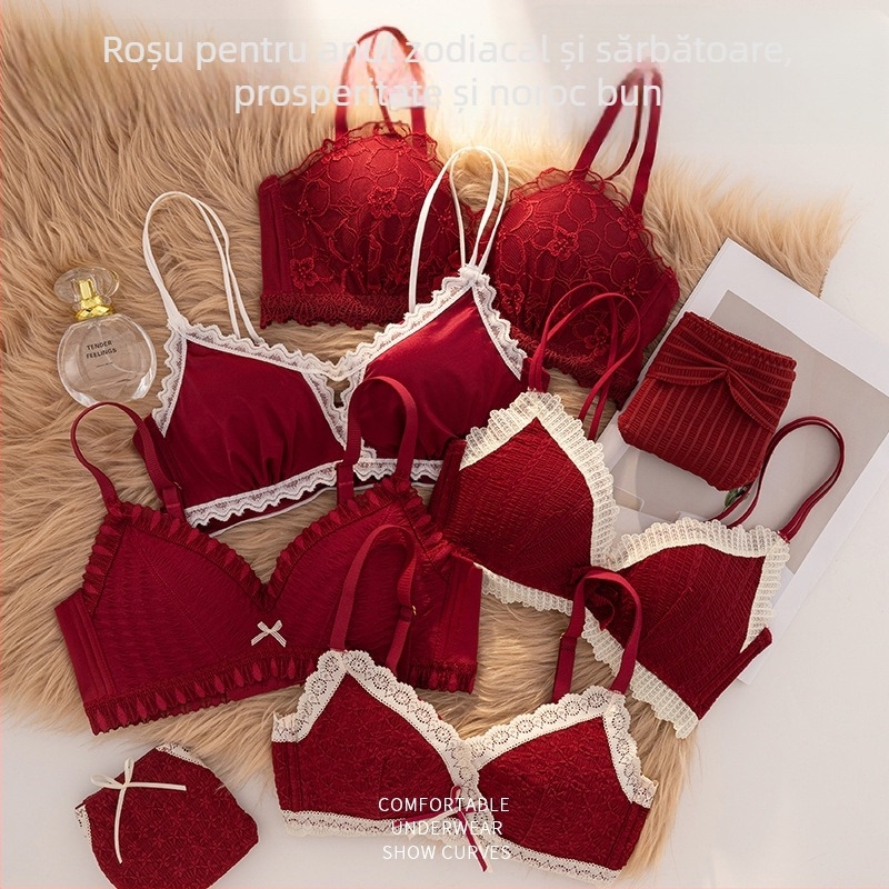 Set de sutiene pentru femei cu cupă 3/4, cupe modelate cu partea superioară subțire, partea inferioară mai groasă, material dantelat din nailon, bretele fixe duble, închidere din spate cu trei rânduri, fără fir, respirabil, confortabil