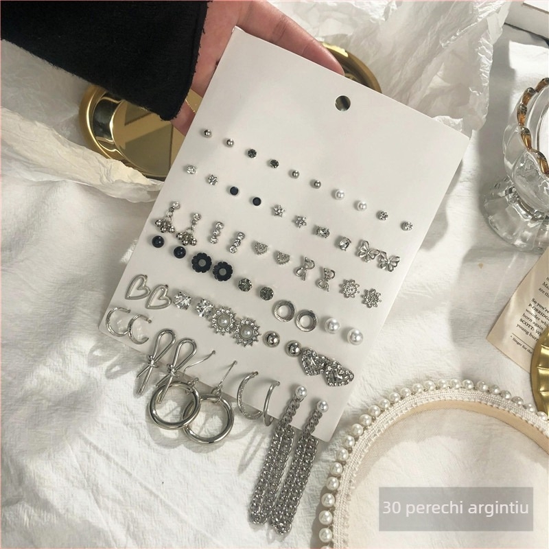 Cercei geometrici din aliaj cu finisaj micropavé, tijă din argint 925 — Behrooci