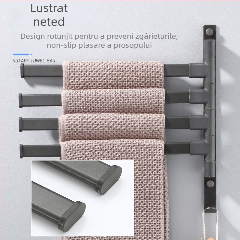 Suport de prosoape pe perete, cu 3 etaje, fără găuri, din aliaj de aluminiu, finisaj bake-painted, rotativ (susține până la 10 kg)