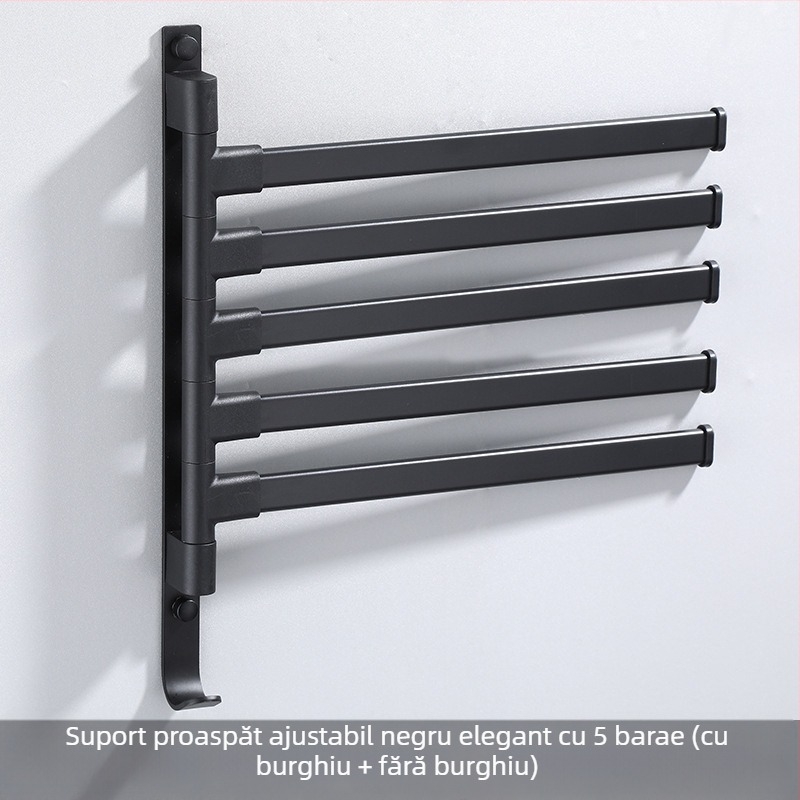 Suport de prosoape pe perete, cu 3 etaje, fără găuri, din aliaj de aluminiu, finisaj bake-painted, rotativ (susține până la 10 kg)