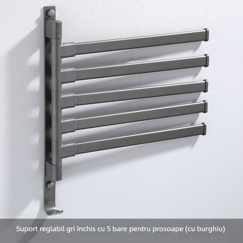 Suport de prosoape pe perete, cu 3 etaje, fără găuri, din aliaj de aluminiu, finisaj bake-painted, rotativ (susține până la 10 kg)