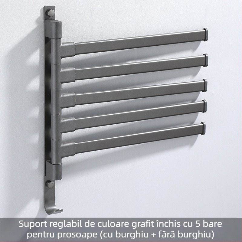 Suport de prosoape pe perete, cu 3 etaje, fără găuri, din aliaj de aluminiu, finisaj bake-painted, rotativ (susține până la 10 kg)