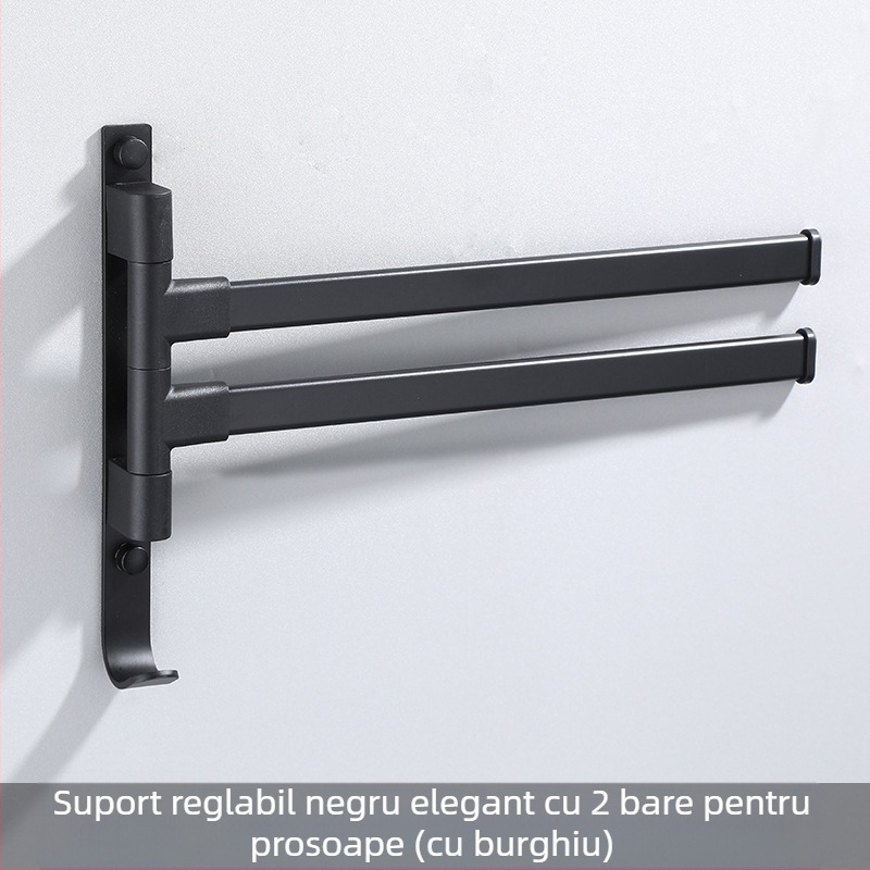 Suport de prosoape pe perete, cu 3 etaje, fără găuri, din aliaj de aluminiu, finisaj bake-painted, rotativ (susține până la 10 kg)