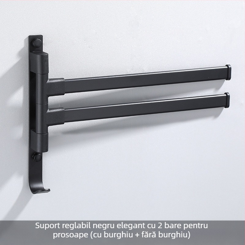 Suport de prosoape pe perete, cu 3 etaje, fără găuri, din aliaj de aluminiu, finisaj bake-painted, rotativ (susține până la 10 kg)