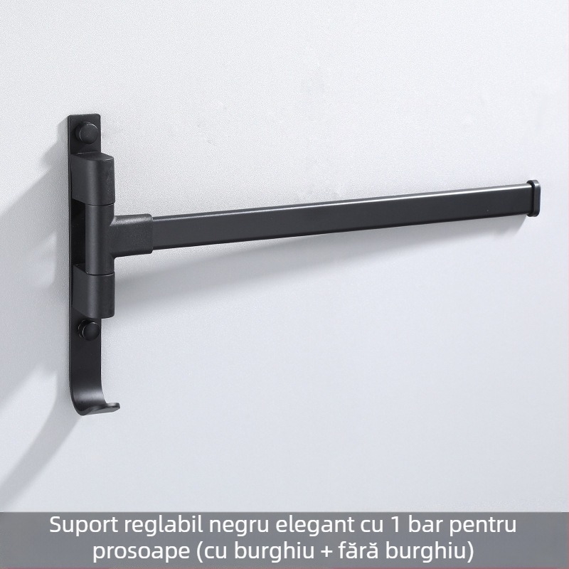 Suport de prosoape pe perete, cu 3 etaje, fără găuri, din aliaj de aluminiu, finisaj bake-painted, rotativ (susține până la 10 kg)