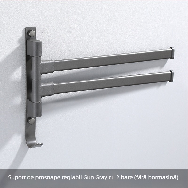 Suport de prosoape pe perete, cu 3 etaje, fără găuri, din aliaj de aluminiu, finisaj bake-painted, rotativ (susține până la 10 kg)
