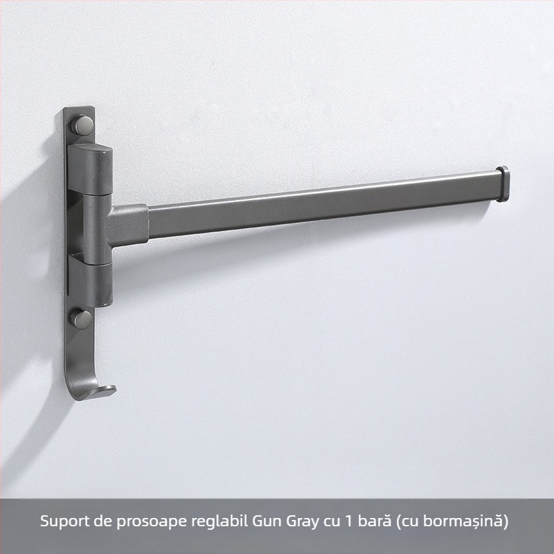 Suport de prosoape pe perete, cu 3 etaje, fără găuri, din aliaj de aluminiu, finisaj bake-painted, rotativ (susține până la 10 kg)