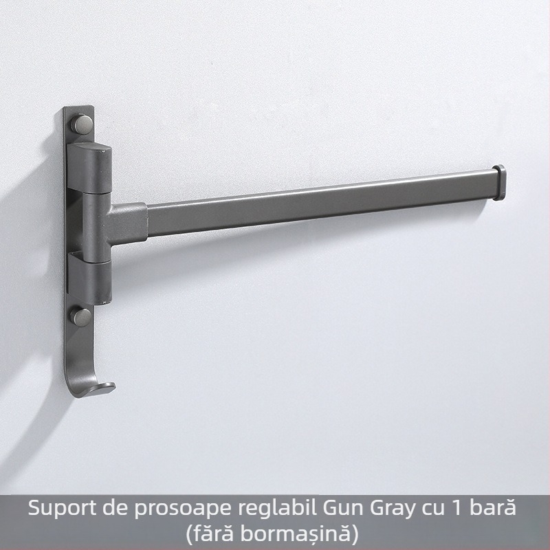 Suport de prosoape pe perete, cu 3 etaje, fără găuri, din aliaj de aluminiu, finisaj bake-painted, rotativ (susține până la 10 kg)