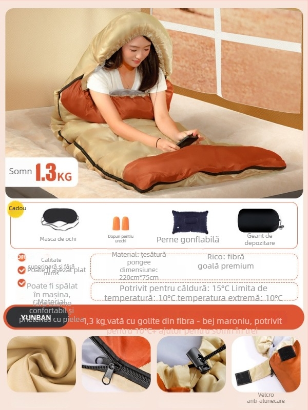 Sac de dormit pentru adulți, umplutură Space cotton, căptușeală poliester-pânză de bumbac, țesătură din bumbac, construcție tip plic