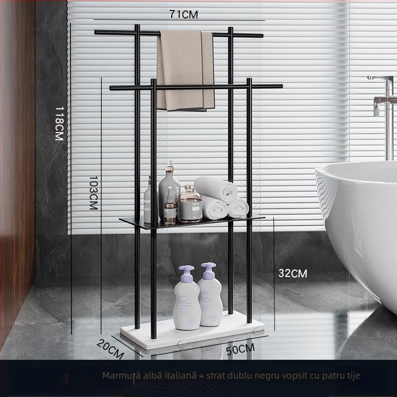 Raft de prosoape pentru baie, suport pe podea, 4 etaje, aliaj de aluminiu, poliță din marmură, montaj fără găuri