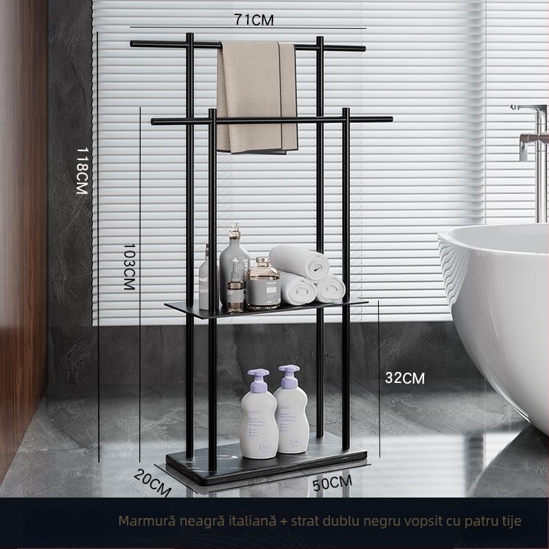 Raft de prosoape pentru baie, suport pe podea, 4 etaje, aliaj de aluminiu, poliță din marmură, montaj fără găuri