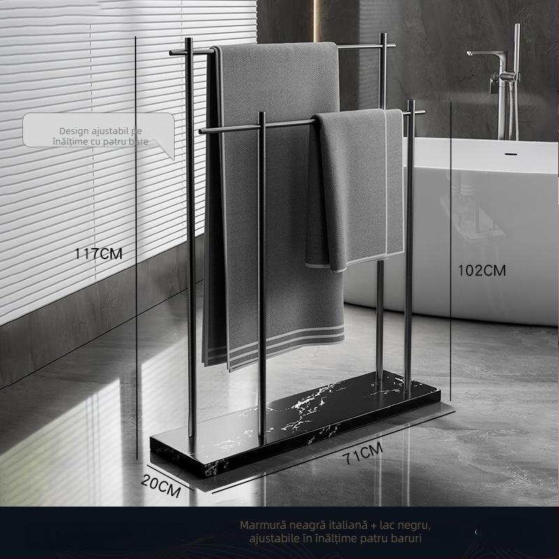 Raft de prosoape pentru baie, suport pe podea, 4 etaje, aliaj de aluminiu, poliță din marmură, montaj fără găuri