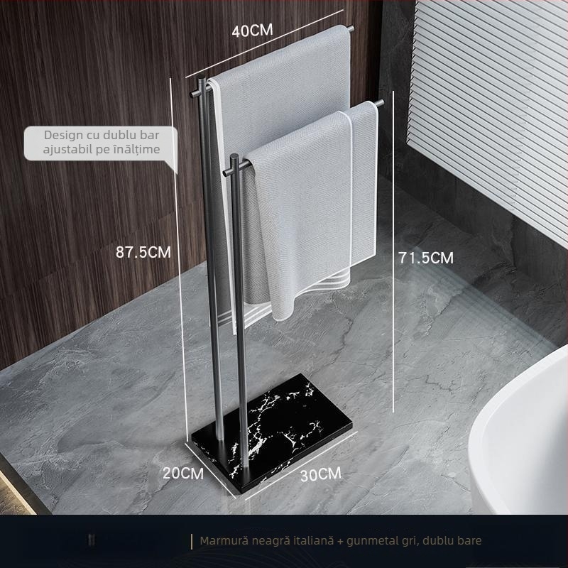 Raft de prosoape pentru baie, suport pe podea, 4 etaje, aliaj de aluminiu, poliță din marmură, montaj fără găuri