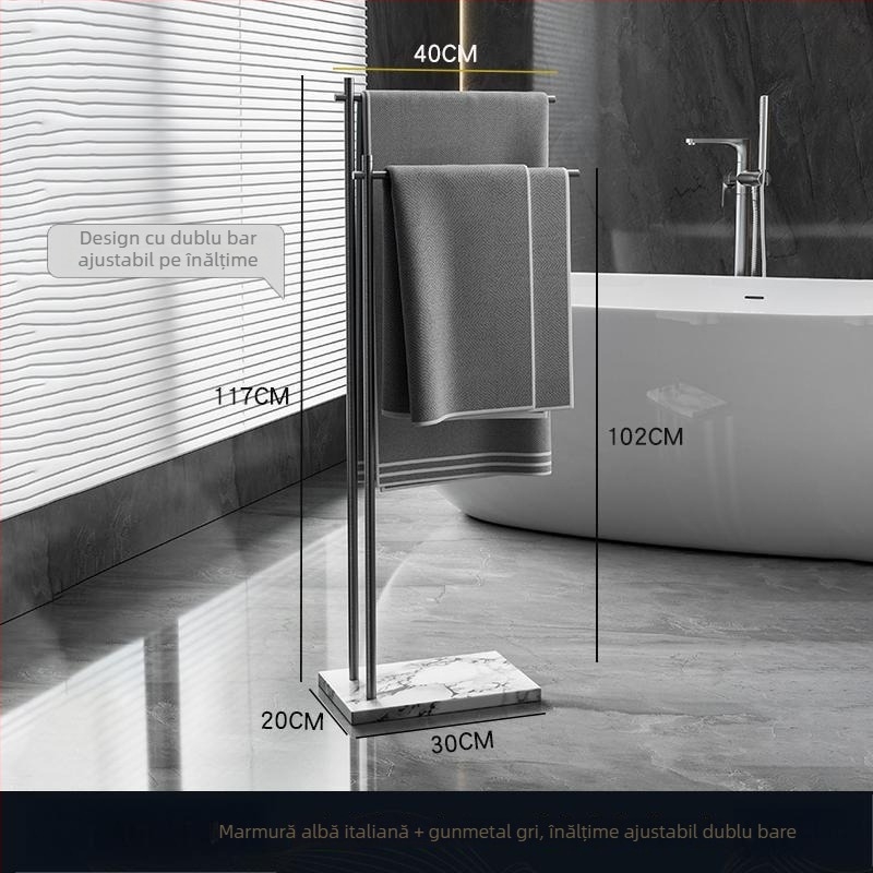Raft de prosoape pentru baie, suport pe podea, 4 etaje, aliaj de aluminiu, poliță din marmură, montaj fără găuri