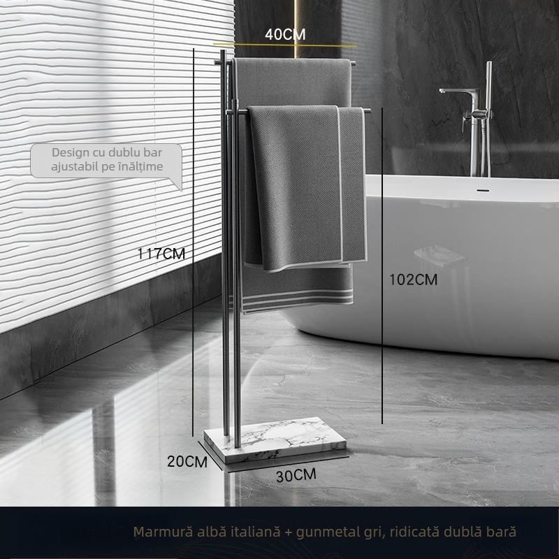 Raft de prosoape pentru baie, suport pe podea, 4 etaje, aliaj de aluminiu, poliță din marmură, montaj fără găuri