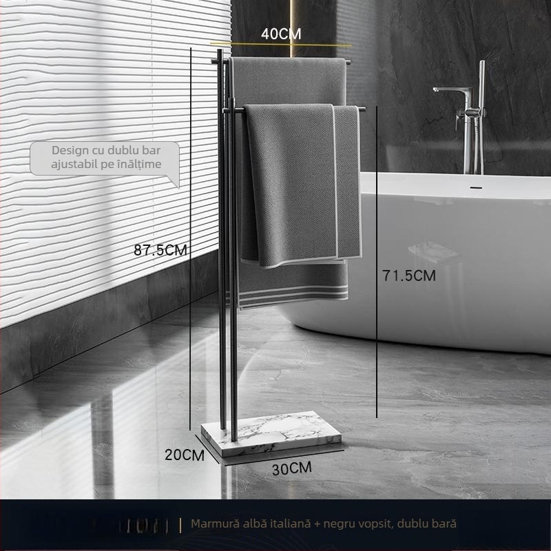 Raft de prosoape pentru baie, suport pe podea, 4 etaje, aliaj de aluminiu, poliță din marmură, montaj fără găuri