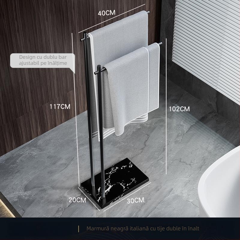 Raft de prosoape pentru baie, suport pe podea, 4 etaje, aliaj de aluminiu, poliță din marmură, montaj fără găuri
