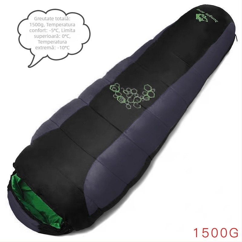 Jungle King sac de dormit tip mumie pentru camping, umplutură Space cotton, țesătură poliester, pentru adulți, 1,85 kg