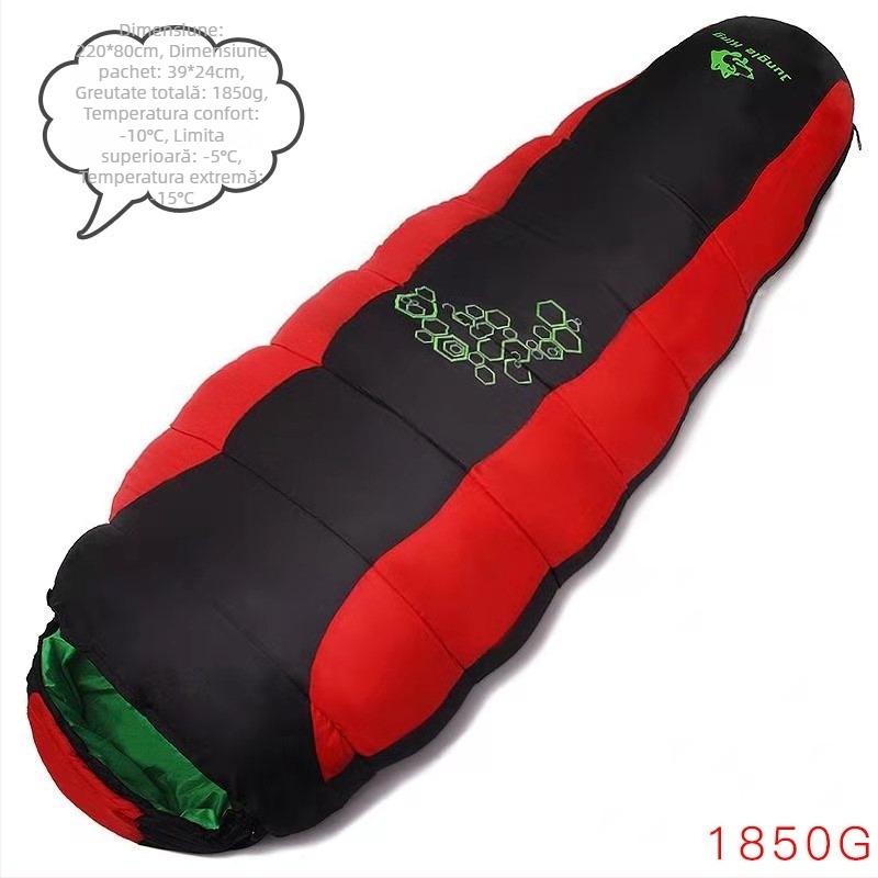 Jungle King sac de dormit tip mumie pentru camping, umplutură Space cotton, țesătură poliester, pentru adulți, 1,85 kg