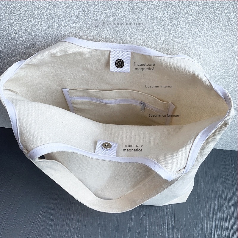 Geantă din pânză canvas, stil urban minimalist, închidere magnetică, fără căptuială, buzunare interioare: fermoar, buzunar pentru telefon, buzunar pentru ID