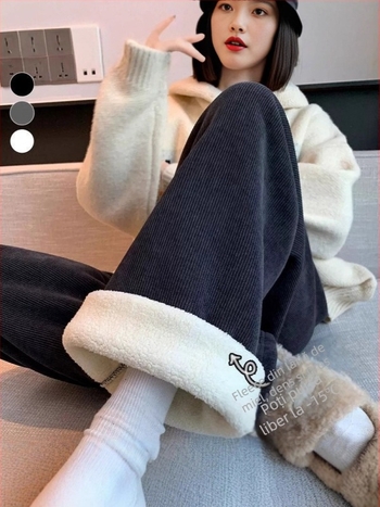 Pantaloni de iarnă pentru gravide cu susținere a abdomenului, căptuți cu fleece pentru căldură, talie înaltă și croială lejeră, amestec poliester-elastan, elasticitate ridicată